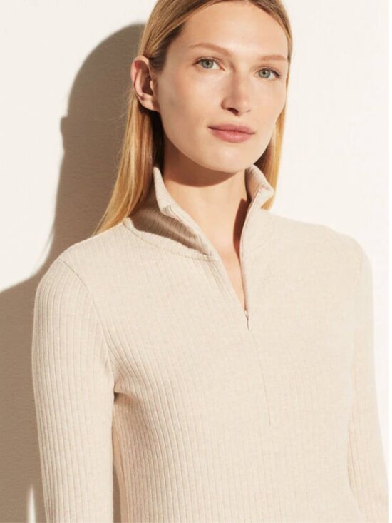 Vince Sweaters - Vince Ribbed Half Zip Turtleneck in Heather Dark Ivory - Size M